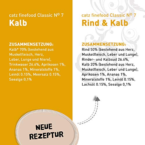 catz finefood N° 7 Rind & Kalb Feinkost Katzenfutter nass, verfeinert mit Aprikose & Ananas, 16 x 85g Beutel
