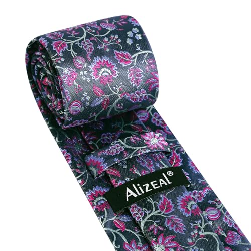 Image of Alizeal Mens 3.15inches Leaf Flower Pattern Tie Set | Floral Pattern Pocket Square Perfect for Fall Winter Business and Holiday Events