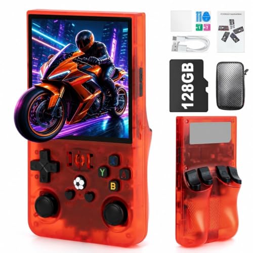Image of R36MAX Video Game Console - 4.0-Inch Screen, Support 22000+Classic Games,128G TF Card,Portable Console with Open Source System,4000mAh Battery,Birthday Gift for Adult or Partner (Red)