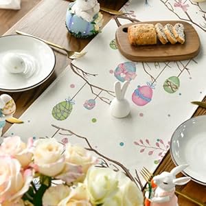 Artoid mode buffalo plaid bunny egg carrot easter table runner seasonal spring kitchen dining table decoration for home party decor 13×72 inch  urban country home decor