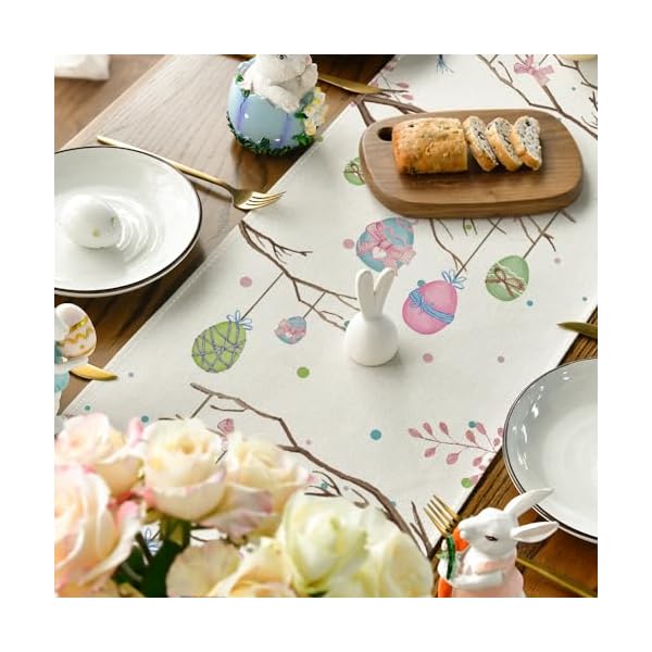 Artoid mode buffalo plaid bunny egg carrot easter table runner seasonal spring kitchen dining table decoration for home party decor 13×72 inch  urban country home decor