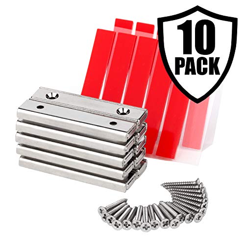 AmpolMag Strong Neodymium Magnets with Countersunk Holes | Rectangular Pot Magnets with Counter Bore | Double Sided Strong Adhesive Tape & Mounting Screws | Size - 2.36