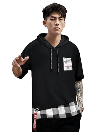 Hip Hop Half Sleeve Hoodie EyeBogler Printed Men Hooded Neck Black