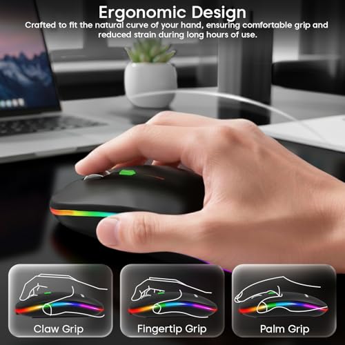 Image of Sounce Astralis Dual Mode Wireless Mouse - Bluetooth & 2.4GHz, 800 /1200 /1600 DPI, Silent Click, 500mAh Rechargeable Battery, Ergonomic Design with Metal Scroll Wheel for Laptop & PC (Black)
