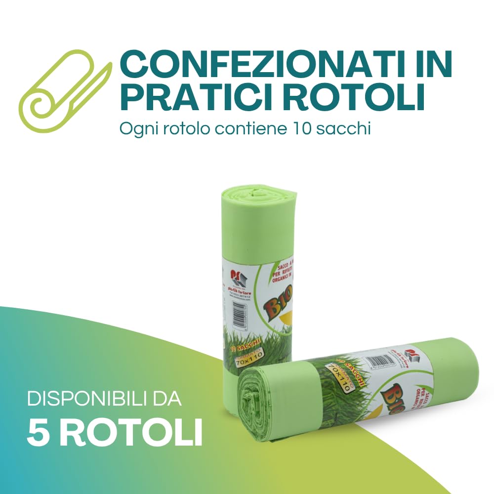 VIRSUS Bolsas de recogida húmeda y orgánica, 70 x 110 cm (110 litros), 100 unidades biodegradables y compostables
