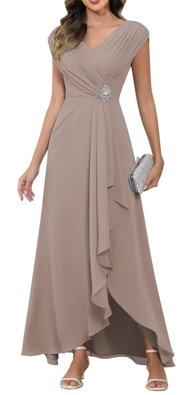Kiyne Women's Taupe Mother Of The Bride Dresses For Ruched Elegant Chiffon Formal Mother Of The Groom Dress Uk16