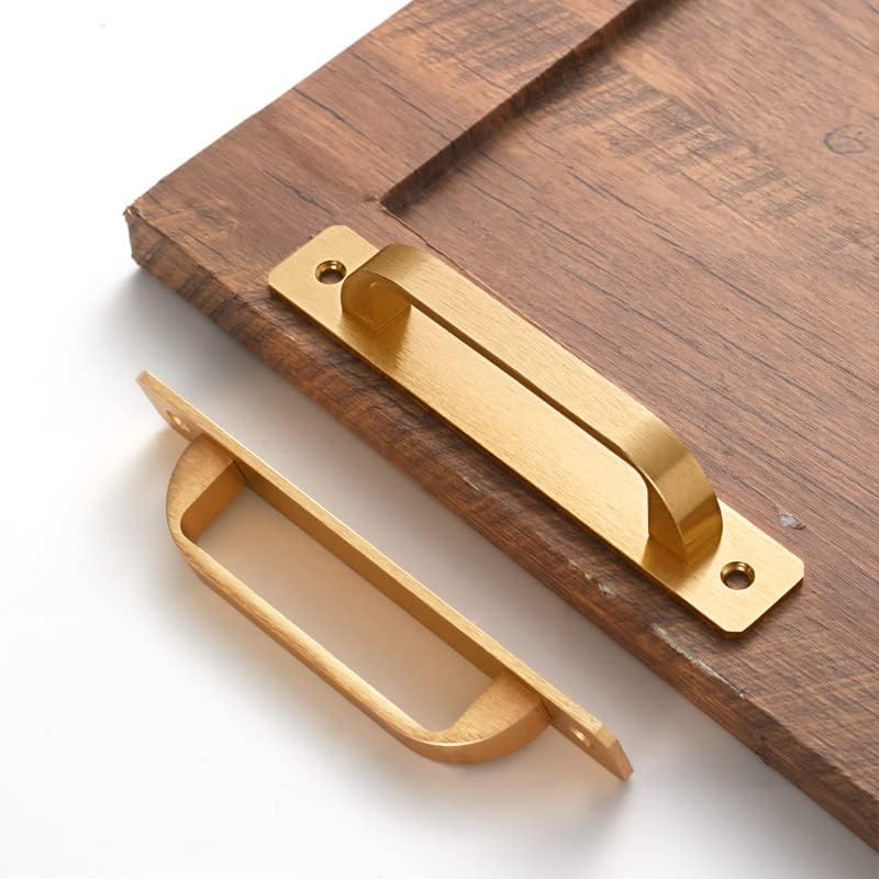 Vista 2 de Westablize 2 Pack 5 Pulgadas 128 mm Manijas de Gabinete Cuadradas de Oro Champán Cepillado con Placa Base, Tiradores de Gabinete de Aluminio