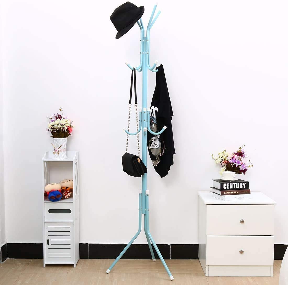 Lukzer Metal Multifunctional 8 Hook Coat Hanger Clothes Stand Hanging Pole Wrought Iron Rack Standing Shelf Space Saver Storage Organizer for Garments, Scarf, Umbrella (Blue/170 x 42cm) (B08BTHBY3Z) Amazon Price History, Amazon Price Tracker