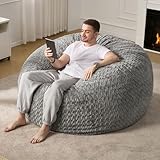 Hobestluk 5ft Bean Bag Chairs for Adults Large Beanbag Chair with Chevron Plush Fur Cover Big Bean Bag Chair for Living Room Bedroom Dorm Office - Grey (50” x 50” x 24”)