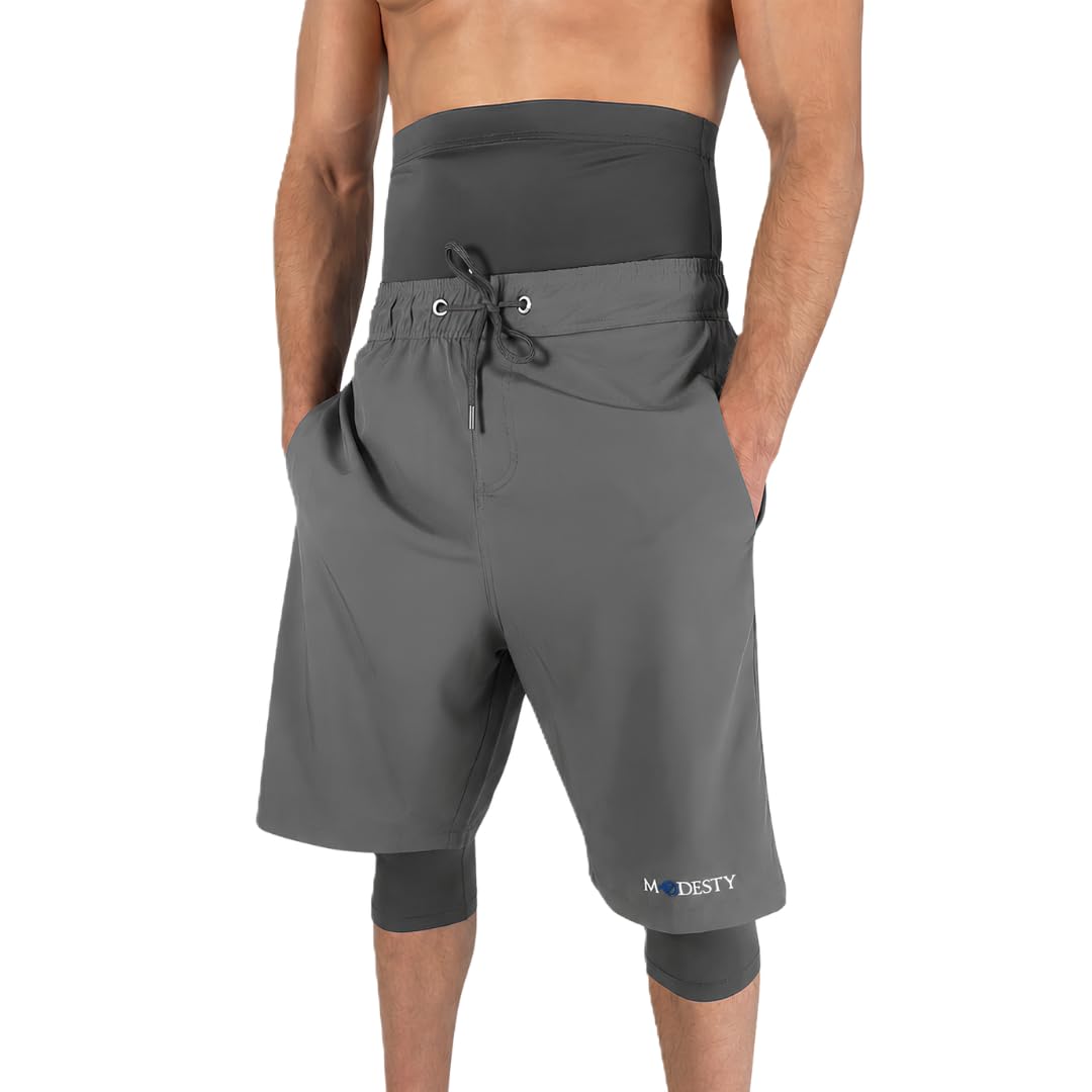 Modesty Costume da Bagno Modesto Uomo Costume Islamico Copertura Awrah Pantaloncini Nuoto con Leggings Asciugatura Rapida Protezione UV