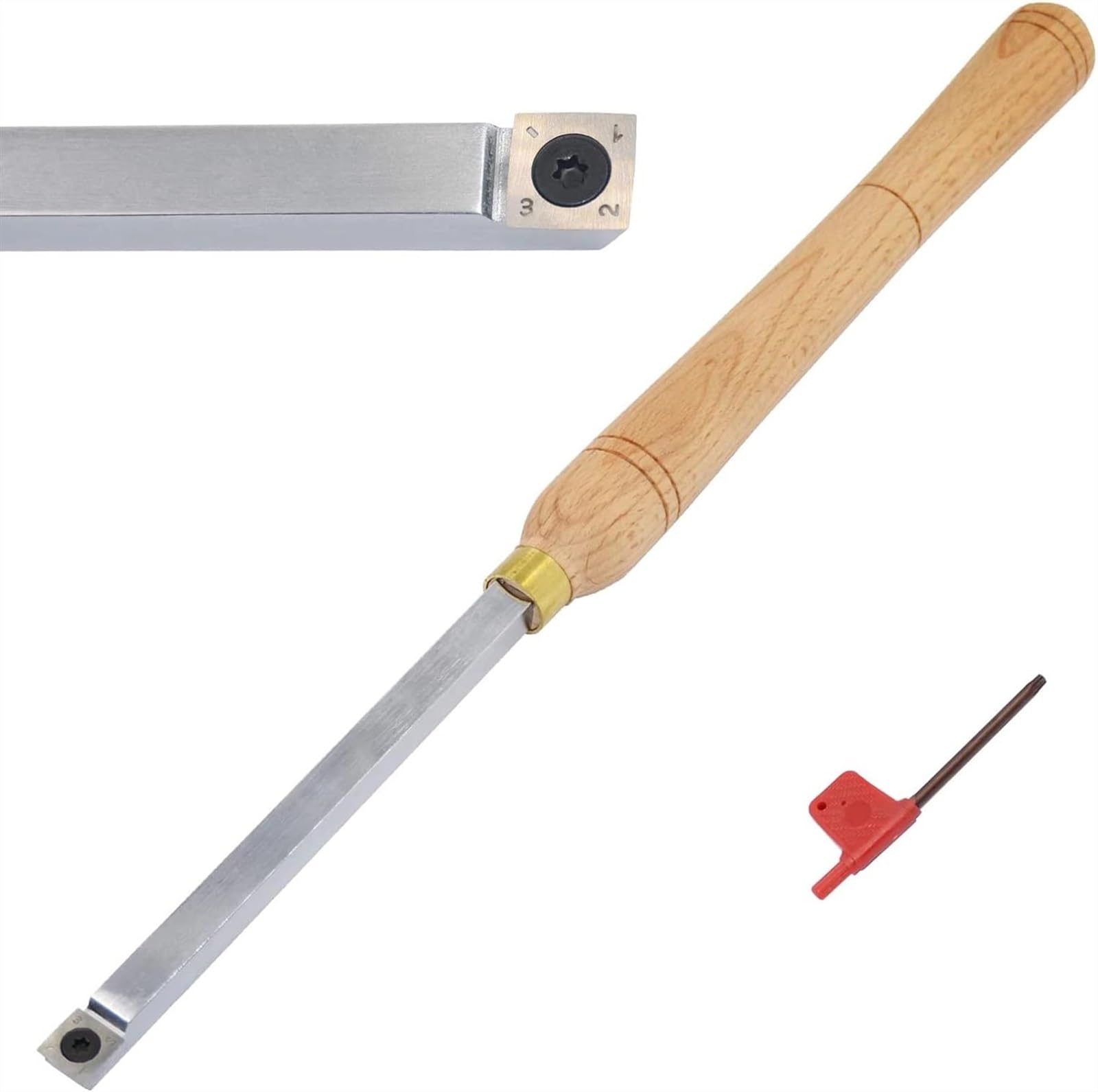 Utensili per tornitura per Legno Scalpello per tornio con Punta in carburo più Ruvida 18 Pollici a grandezza Naturale con Inserto Quadrato in carburo 15X15x2,5 mm con Raggio e Una Vite per hobbisti