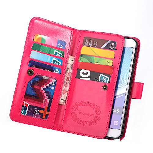 Note 5 Case, Galaxy Note 5 Case, Joopapa Galaxy Note 5 Wallet Case,Pu Leather Case Magnet Wallet Credit Card Holder Flip Cover Case Built-in 9 Card Slots & Stand Case for Samsung Galaxy Note 5 (Pink)