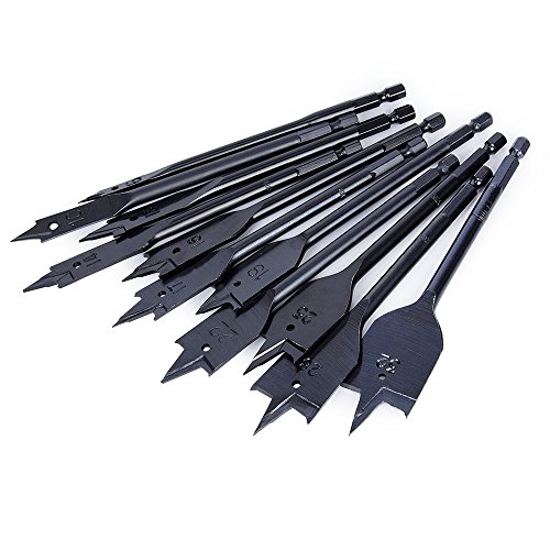 Hakkin - Juego de 11 brocas planas para madera con vástago hexagonal para taladrar agujeros de carpintería, de 6 a 32 mm