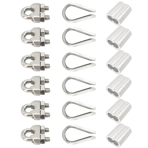 Miniatura 8 de Juego de accesorios de cuerda de alambre 304 de acero inoxidable M6, abrazaderas de cable de acero inoxidable y lazo de prensado de aluminio para