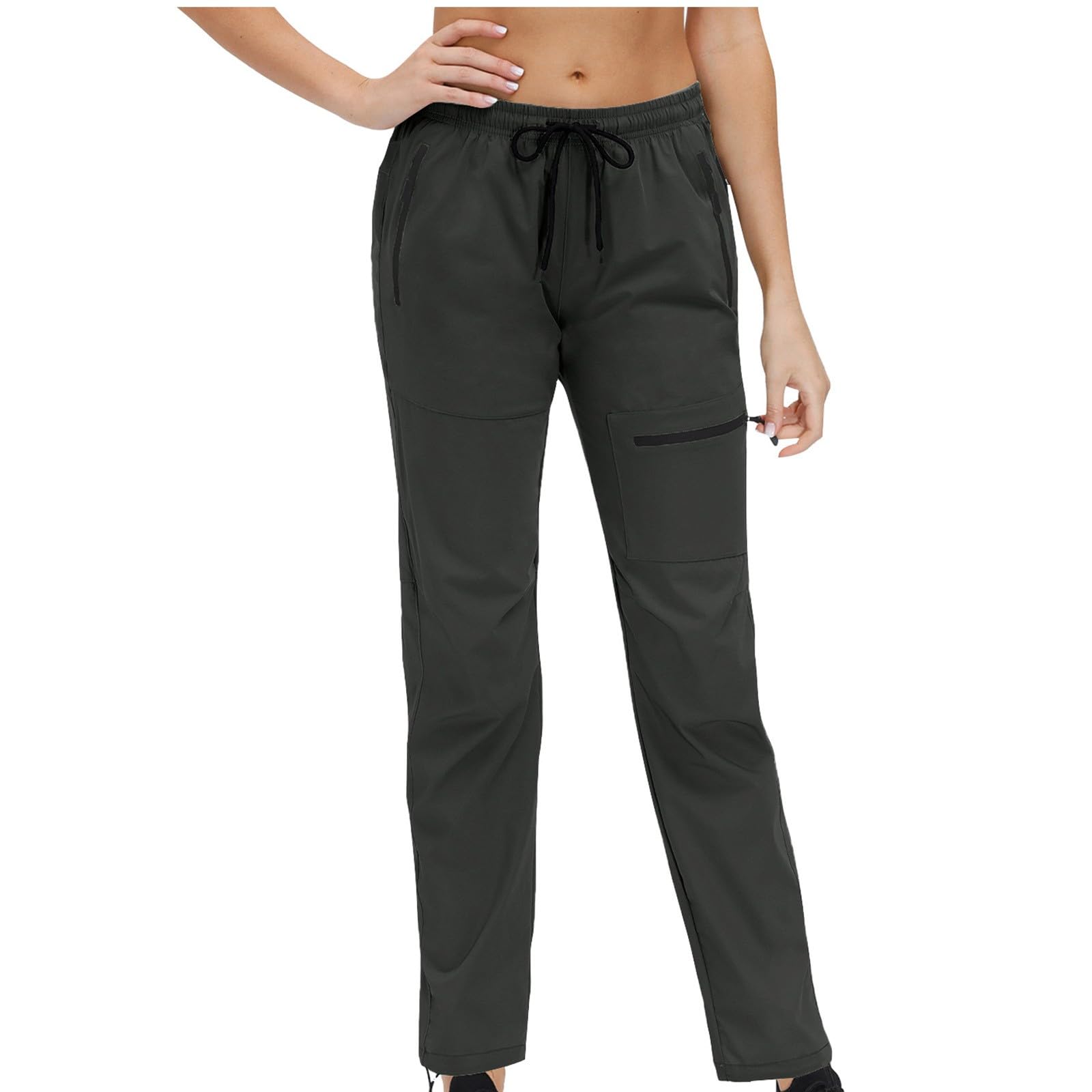 Hiking Joggers for Women Casual Lightweight Quick Dry Outdoor Sweatpants Zipper Pockets Elastic Waist Athletic Pants Green