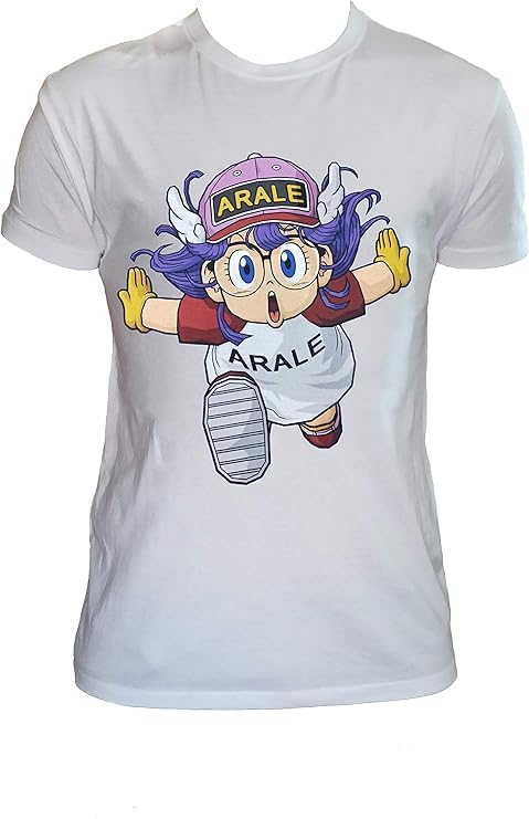 Camiseta Arale Manga Corta, Algodón, Impresión DTG, Diseño Anime, Blanco (FR/ES, Letras, L, Regular, Regular, Blanca)