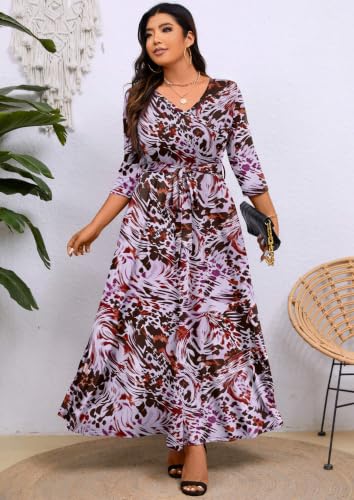 Image of Runwind Plus Size Maxi Dress for Curvy Women Flowy Wrap with Pockets