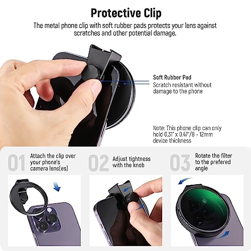 Image of NEEWER CPL Filter for Phone, 67mm Camera Lens Polarizing Filter with Metal Cold Shoe Phone Clip - Compatible with iPhone 14 /13 /12 Pro Max & Samsung Galaxy, FL-27