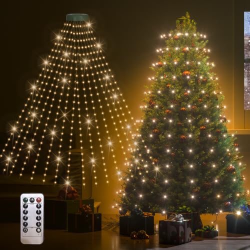USB Plug Christmas Tree Lights,8.2Ft 16 Line 448LED String Light-Warm White