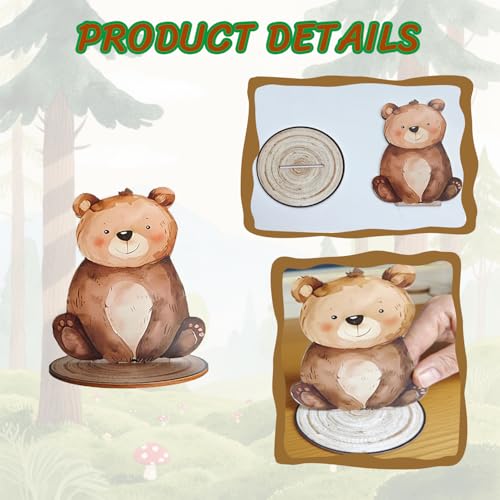 Image of 12Pcs Woodland Animal Figurines and Wooden Table Signs Enchanted Forest Decor Rustic Tiered Tray Centerpieces for Baby Shower Birthday Camp Party Supplies Cake and Tabletop Decoration (Forest Animal)