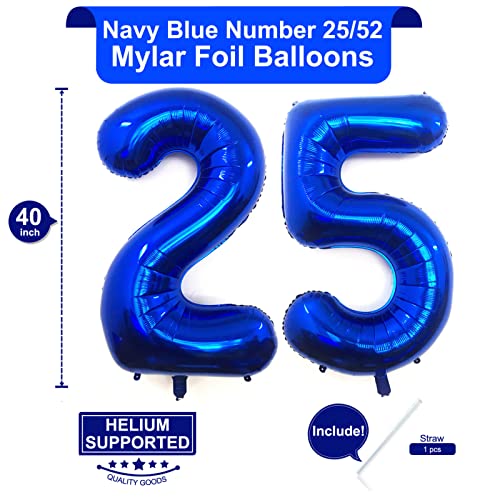 Image of 40 Inch Navy Blue 25 Number Balloons Giant Jumbo Huge 25 or 52 Foil Mylar Helium Number Digital Balloons Dark Blue Birthday Mylar Digital Balloons 25 Birthday Party 25th Anniversary Events Party