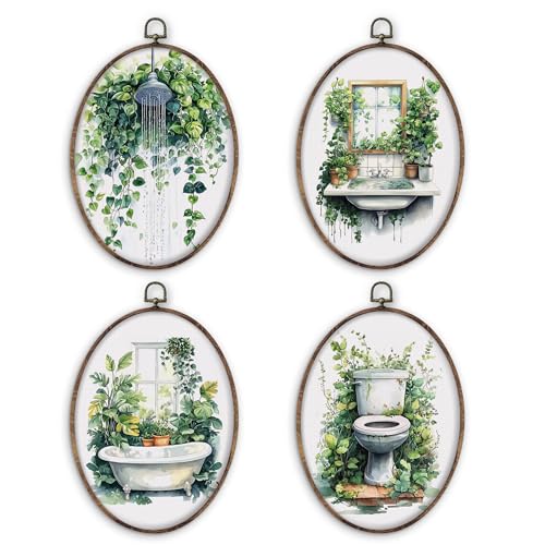 DILSJ Green Eucalyptus Bathroom Oval Wall Art Decor, Sage Green