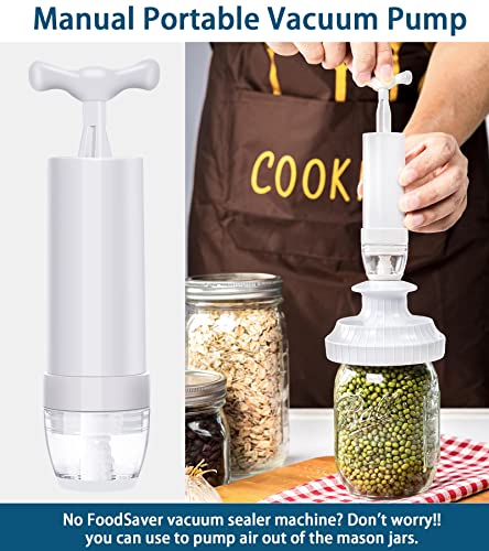Mason Jar Vacuum Sealer Kit For Foodsaver - Food Saver Glass Jars Sealer Attachment With Accessory Hose And Manual Portable Vacuum Pump For Ball 4Pcs Wide & Regular Mouth Lids #TOP3