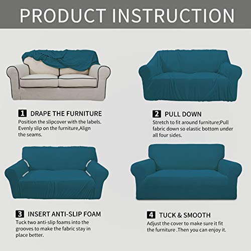 Image of Easy-Going Stretch Oversized Chair Sofa Slipcover 1-Piece Couch Sofa Cover Furniture Protector Soft with Elastic Bottom for Kids Spandex Jacquard Fabric Small Checks Peacock Blue