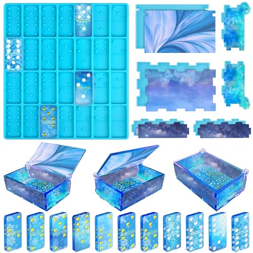 Vakoo Domino Molds for Epoxy Resin Thickened Silicone Molds for Resin Casting with Large Capacity Box Mold - Blue