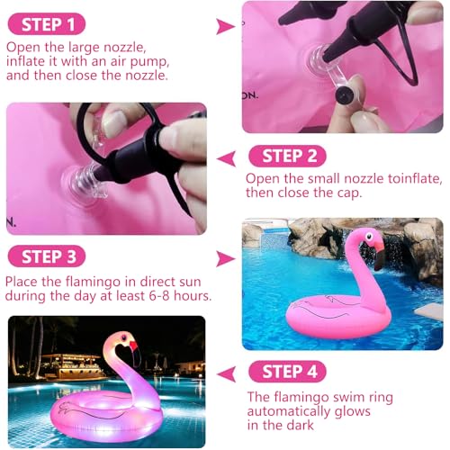 Miniatura 6 de NMM Hinchable Flotador Flamenco con Mando a Distancia y Luces LED Multicolores, Energía Solar Flotadores Piscina, Flotadores Gigantes para Piscina para Adultos y Niños