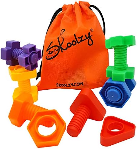 Skoolzy Jumbo Nuts and Bolts Toddler Toys Montessori Toys Building Stocking Stuffers for Toddlers Boys, Girls | 12 pc Occupational Therapy Tools Matching Fine Motor Skills | Learning Activities