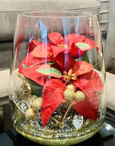 SMArtDecor Ltd - Red Artificial Poinsettia Christmas Decoration with 14x18cm bowl Vase, Medium - Image 4