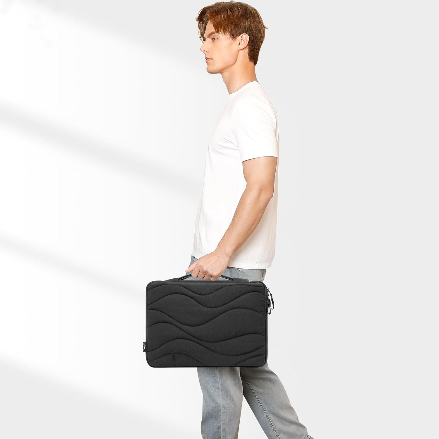 MOSISO 360 Protective 13-14 inch Laptop Case, 13.3 inch Puffy Laptop Sleeve Compatible with MacBook Air/Pro 13/Pro 14, HP Dell Acer ASUS, Hill Lines Quilted Side Open Bag with Handle&Small Case,Black - Image 7