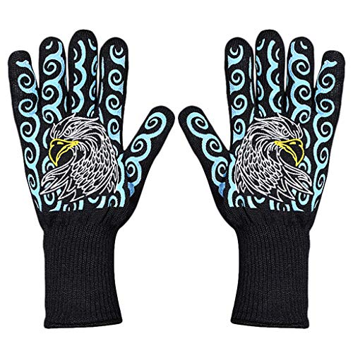 jfhrfged unisex anti-scalding gloves protection heat resistant BBQ cooking gloves pot holders versatile waterproof for BBQ grill frying campfire, blue