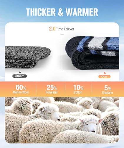 BESTENA 5 Pairs Merino Wool Socks for Women Hiking Socks Thermal Warm Winter Sock Women Crew Cushion Work Boot Outdoor Socks3