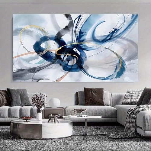Tableau abstrait bleu et blanc pour habiller un grand mur vide