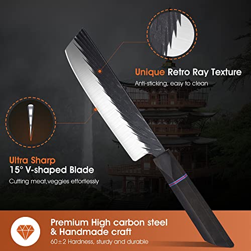 Rococo Japanese Nakiri Chef Knife Hand Forged Meat Cleaver Sharp High Carbon Steel Professional Vegetable Cleaver For Home Kitchen Bbq 7.4" #TOP3
