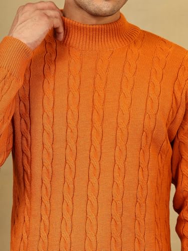 Image of Kvetoo Men's High Neck Cable Knit Sweater | Winter Pullover | Warm Wool Blend |Casual Full Sleeve Sweater for Men | Stylish Ribbed Neck Slim Fit Winterwear