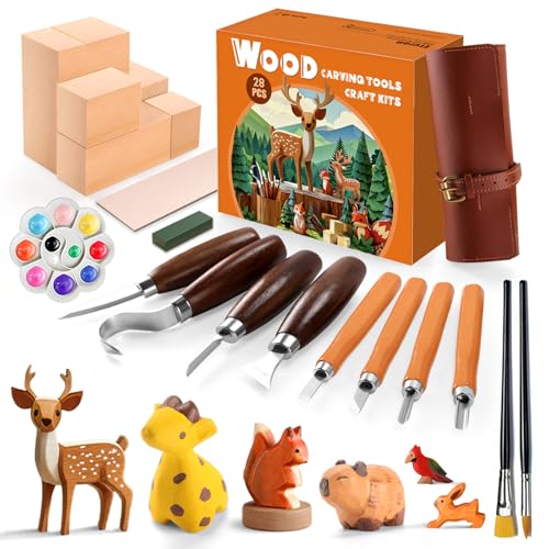 Wood Carving Kit for Beginners - Whittling Kit with Wood Blocks and Paint Set - Carving Tools for Beginners - Hobbies for Women and Men - Arts and Crafts for Adults & Kids - Gift for Girls and Boys