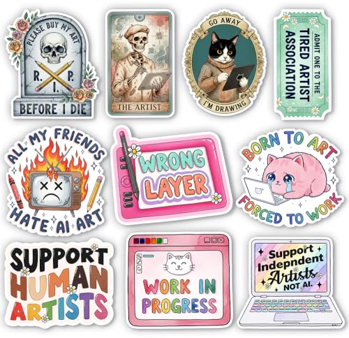 HOSALA (10Pcs-3in) Digital Artist Sticker Pack, Drawing Art Graphic Design Sticker, Graphic Designer Digital Artist Gift, Decoration for Laptop Drawing Tablet Sketchbook Water Bottle Helmet Vehicles