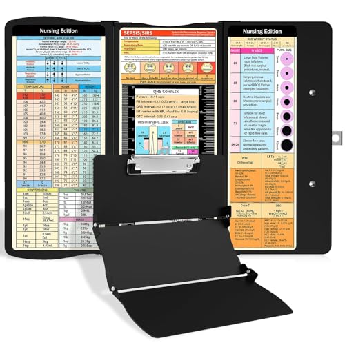 Nursing Clipboard Foldable Nurse Clipboard: Medical Folding Clipboards with Nursing Edition Cheat Sheets Pocket Size Foldable Clipboard for Nurses Clinical Clipboards for Students Doctors Black