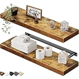 QEEIG Floating Shelves for Wall 23.6' Long - Wall Mounted Shelf Bathroom Kitchen Living Room Bedroom Farmhouse Home Decor Display Bookshelf Large 23.6 x 9.3 inch Set of 2, Rustic Brown (008-60BN)