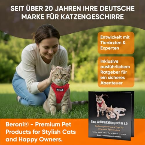 Beroni® Katzengeschirr ausbruchsicher 2.0 Better cat Harness Sicherheitsgeschirr Escape Proof kleine und große Katzen verstellbar Katzenleine Outdoor