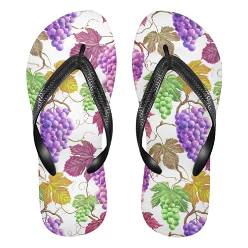 Sinestour Grape Leaves White Flip Flops for Beach Thong Sandals Anti-slip Lightweight Beach Slippers for Summer Swim Travel