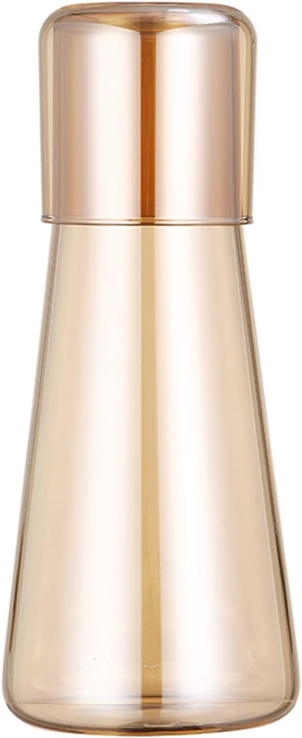 Clear Bedside Water Carafe Set Glass Drink Dispenser With Cup Lid Glass Mouthwash Bottle Keeps Water Clean Water Set Pitcher And Cup for Nightstand Decoration, Champagne, 850ml