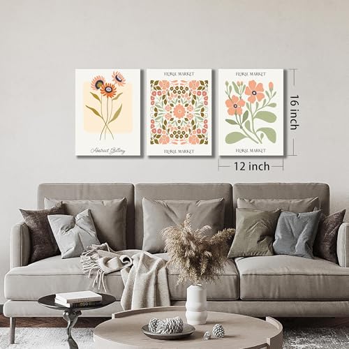 Image of SKYRISE 3 PCS Boho Floral Canvas Wall Art, Rustic Botanical Canvas Paintings Prints ArtWork for Living Room, Vintage Flower Pictures for Farmhouse Dining Room Hallway Bedroom Wall Decor 12 inchx16 inch