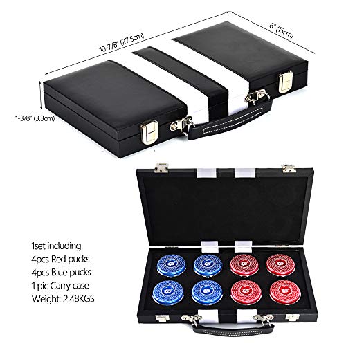TORPSPORTS Set of 8 Aluminum Caps Shuffleboard Pucks 2-1/8" Size with Case- Red/Blue
