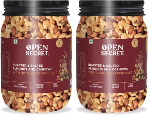 Image of Open Secret Salted Cashew and Almonds | Healthy Snacks Dry Fruits Mix | 1 Kg (Reusable Jar) (Pack of 2)