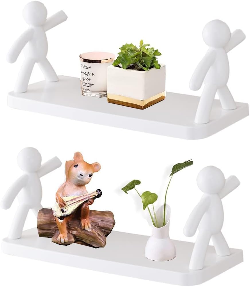 Kitchen Toilet Villain Wall Hanging Receiver Shelf Self Stick Little Man, Villain Design White Floating Shelves, Punching-Free Storage Rack for Kitchen, Bathroom (Modern 2PC) (B0CNTYLW3H) Amazon Price History, Amazon Price Tracker