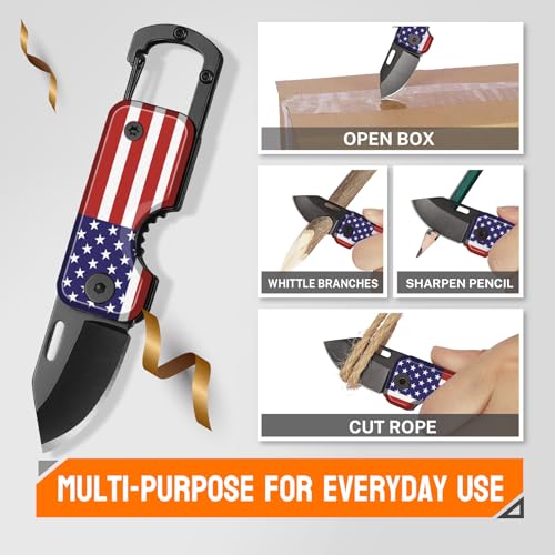 Image of ONEAGE American Flag Pocket Knife for Men - 4th of July Gifts, Independence Day Gifts, Keychain Edc Gift with 1.56inch Blade - Small Folding Knives for Camping, Fourth of July Decorations